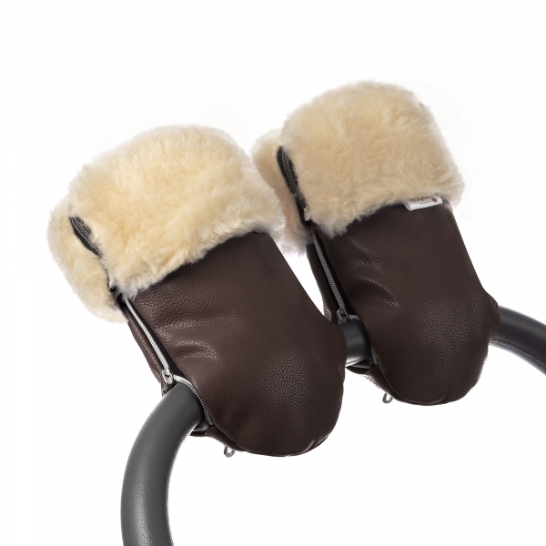 Муфта-рукавички для коляски Esspero Double Leatherette (Натуральная шерсть) Brown