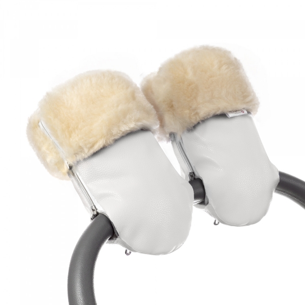 Муфта-рукавички для коляски Esspero Double Leatherette (Натуральная шерсть) White