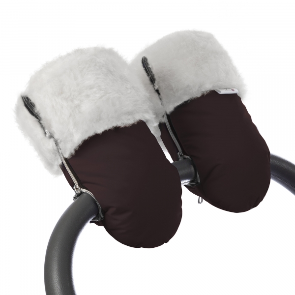 Муфта-рукавички для коляски Esspero Double White (Натуральная шерсть) Chocolate